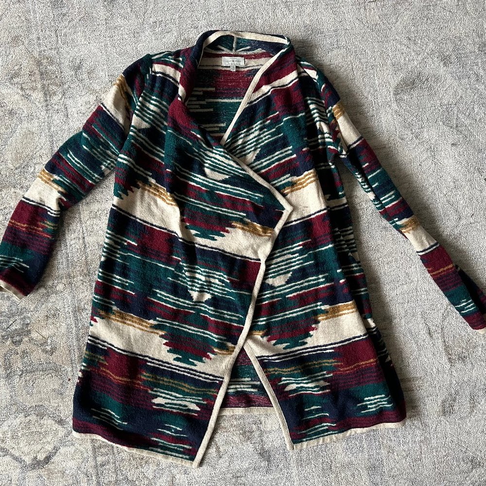 Lucky Brand Women's Southwest Aztec Open Front Duster Cardigan Sweater Small